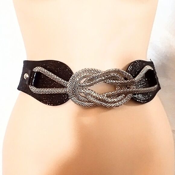 Vintage Wet Seal Black Stretch Belt with Silver Chain Accent – One Size - Picture 3 of 6